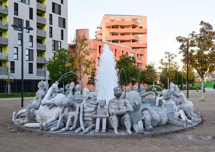 Gelatin: WirWasser,. Installation/Brunnen, Gudrunstraße/Sonnwendgasse, 1100 Wien